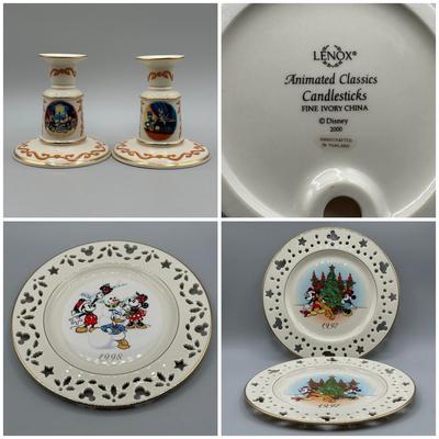 LOT 114B: Lenox Animated Classics Candlesticks & Lenox Limited Addition Mickey Mouse Decorative Plates