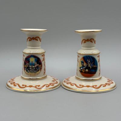 LOT 114B: Lenox Animated Classics Candlesticks & Lenox Limited Addition Mickey Mouse Decorative Plates
