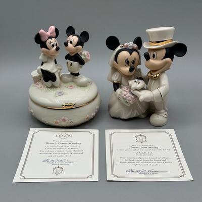 LOT 115B: Lenox The Mickey & Minnie Keepsake Box & Minnie’s Dream Wedding Sculpture