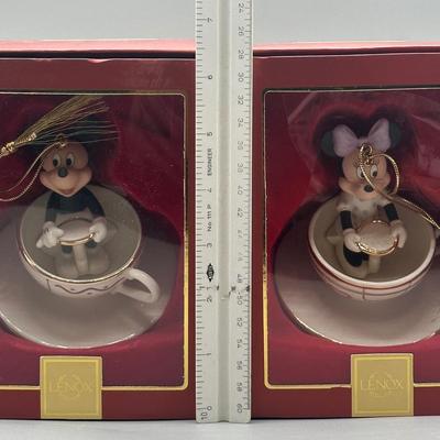 LOT 119B: Lenox A Ride With Mickey & A Ride With Minnie Ornaments In Box