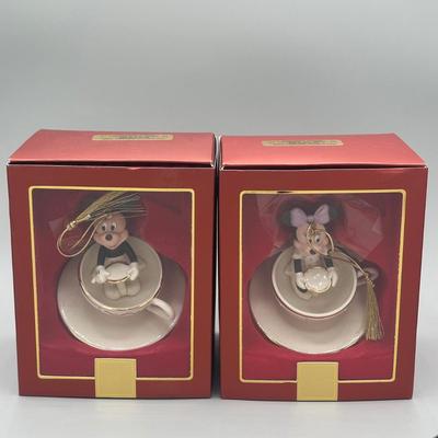 LOT 119B: Lenox A Ride With Mickey & A Ride With Minnie Ornaments In Box