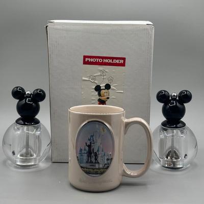 LOT 121B: Vintage Mickey Mouse Photo Holder, Shakers & Mug