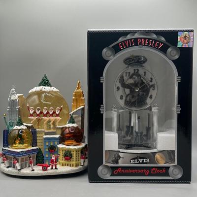 LOT 123B: Radio City Christmas Spectacular Snow Globe & Elvis Anniversary Clock