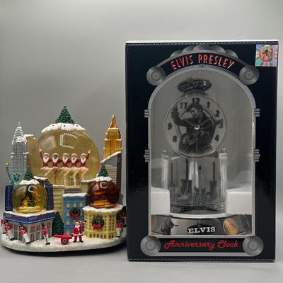 LOT 123B: Radio City Christmas Spectacular Snow Globe & Elvis Anniversary Clock