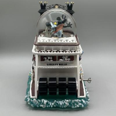 LOT 129B: Disney Steamboat Willie Liberty Belle River Boat Mickey Mouse Musical Snow Globe