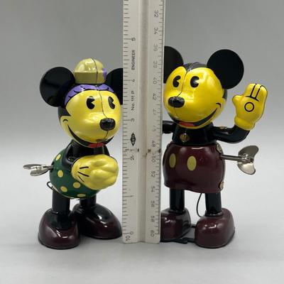 LOT 139B: Vintage Mickey & Minnie Mouse Schylling And Friends Tin Wind Up Retro Toys