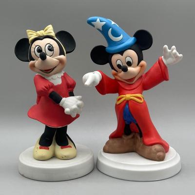 LOT 140B: Vintage Fantasia Disney Sorcerer Mickey Mouse and Minnie Mouse Porcelain Figurines