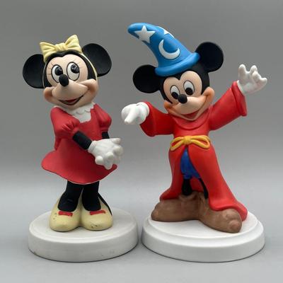 LOT 140B: Vintage Fantasia Disney Sorcerer Mickey Mouse and Minnie Mouse Porcelain Figurines
