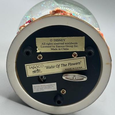 LOT: 144B: Disney x Enesco Waltz Of The Flowers & Listen To The Mocking Bird Musical Snow Globes