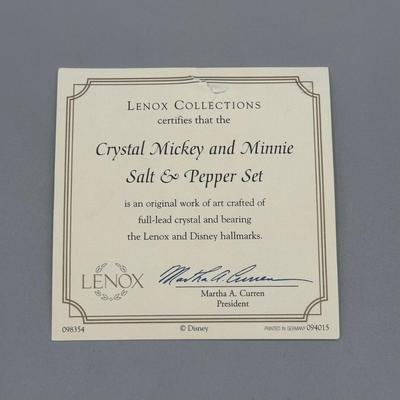 LOT 145B: Lenox Disney Crystal Mickey and Minnie Salt & Pepper Set & Mickey’s Christmas Gift Ornament