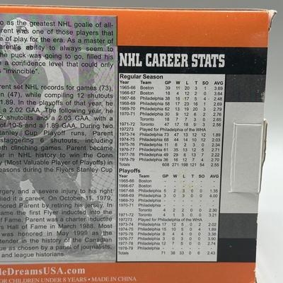 LOT 155B: Philadelphia Flyers Collection - Bernie Parent Figurine in Box, Poster & More