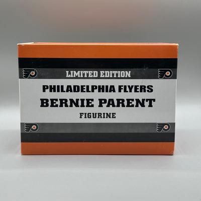 LOT 155B: Philadelphia Flyers Collection - Bernie Parent Figurine in Box, Poster & More