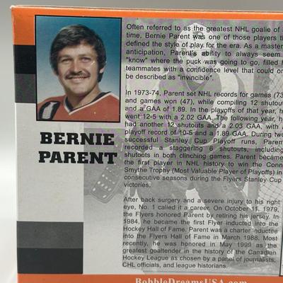 LOT 155B: Philadelphia Flyers Collection - Bernie Parent Figurine in Box, Poster & More