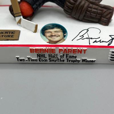 LOT 155B: Philadelphia Flyers Collection - Bernie Parent Figurine in Box, Poster & More