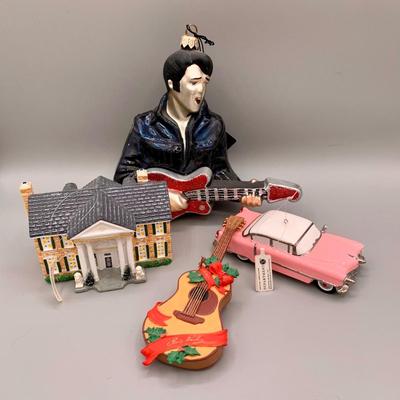 LOT 169 A: Elvis Presley Ornament Collection: Department 56 "Elvis Presley's Graceland", 1955 Cadillac Fleetwood, & More