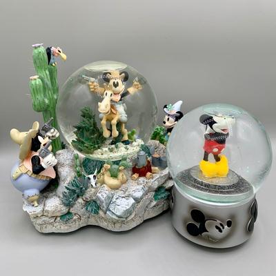 LOT 182 B: Disney Cowboy Mickey Tune "Home On The Range" & Mickey Mouse Tune "Mickey Mouse March" Musical Snowglobes