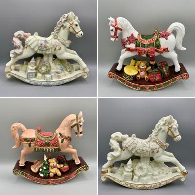 LOT 189 B: Christmas Rocking Horse Collection: 2 Musical Porcelain & More