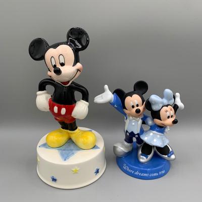LOT 198 B: Disney Mickey Mouse Schmid Musical Collectibles Hand Painted Music Box, "Where Dreams Come True" Statuette, &...