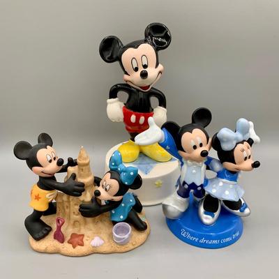 LOT 198 B: Disney Mickey Mouse Schmid Musical Collectibles Hand Painted Music Box, "Where Dreams Come True" Statuette, &...