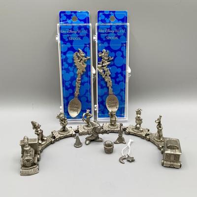 LOT 201 B: Disney Pewter Collection: Mickey And Minnie Collectible Spoons, Train Set, & More