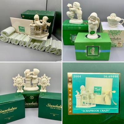 LOT 210 B: Department 56 Snowbabies Collection: "Scrapbook Crazy", Styrofoam Sign, "Message From Heaven",...