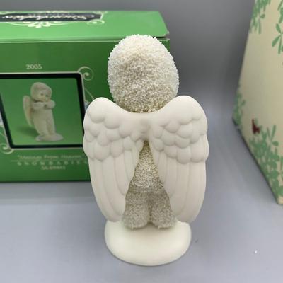 LOT 210 B: Department 56 Snowbabies Collection: "Scrapbook Crazy", Styrofoam Sign, "Message From Heaven",...