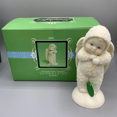 LOT 210 B: Department 56 Snowbabies Collection: "Scrapbook Crazy", Styrofoam Sign, "Message From Heaven",...