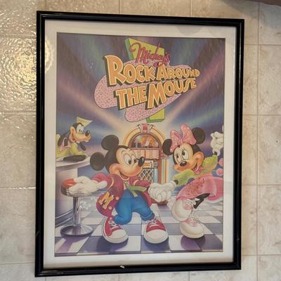 LOT 228A: Framed Disney Art - Mickey's Rock Around the Mouse & Mickey and Minnie Autographed Sketch Prints