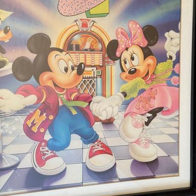 LOT 228A: Framed Disney Art - Mickey's Rock Around the Mouse & Mickey and Minnie Autographed Sketch Prints