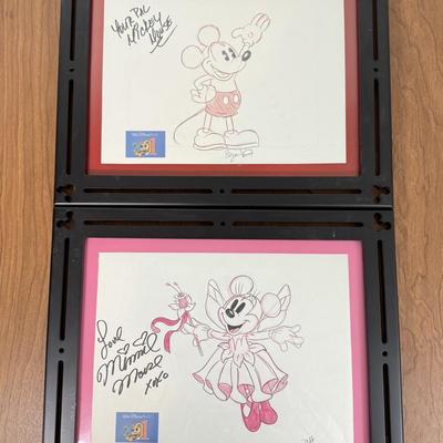 LOT 228A: Framed Disney Art - Mickey's Rock Around the Mouse & Mickey and Minnie Autographed Sketch Prints