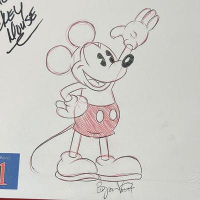 LOT 228A: Framed Disney Art - Mickey's Rock Around the Mouse & Mickey and Minnie Autographed Sketch Prints