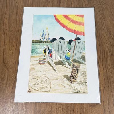 LOT 229B: Disney Home Decor - David Doss Wish You Were Here Beach Print, Minnie Princess Lamp & Canvas Prints
