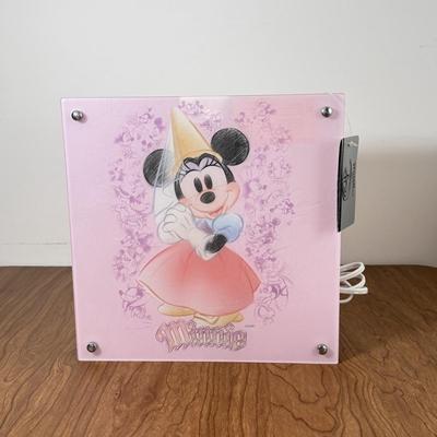 LOT 229B: Disney Home Decor - David Doss Wish You Were Here Beach Print, Minnie Princess Lamp & Canvas Prints