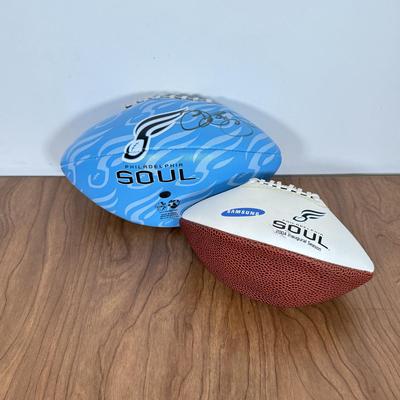 LOT 233B: Philadelphia Soul Collection - #04 Jersey & Football Signed by Jon Bon Jovi, Ron Jaworski Bobbleheads