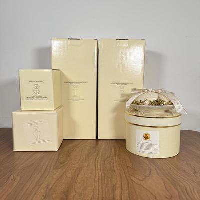 LOT 235B: Lenox Collection w/ Boxes - 2 Classic Medium Candlesticks, Wedding Promises Perfume Bottles, Birthstone Collection November...