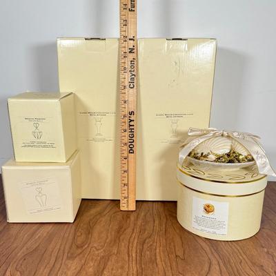 LOT 235B: Lenox Collection w/ Boxes - 2 Classic Medium Candlesticks, Wedding Promises Perfume Bottles, Birthstone Collection November...