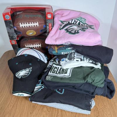 LOT 238A: Philadelphia Eagles Clothing, Hats & Footballs incl. 2004 NFC Champions Merch