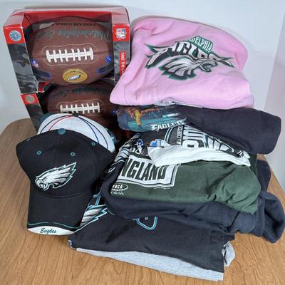 LOT 238A: Philadelphia Eagles Clothing, Hats & Footballs incl. 2004 NFC Champions Merch