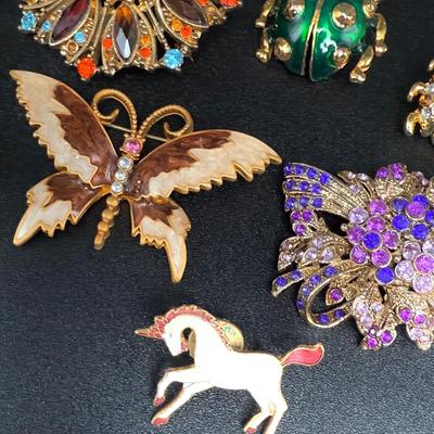 Vintage Lot of 14 Brooches - Butterflies, Christmas Tree, Flowers