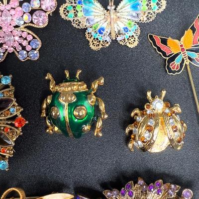 Vintage Lot of 14 Brooches - Butterflies, Christmas Tree, Flowers