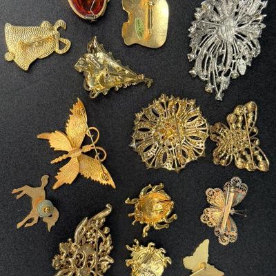 Vintage Lot of 14 Brooches - Butterflies, Christmas Tree, Flowers