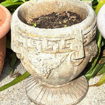 Set of 4 Large Flower Pots - One Cement Urn and Three Composite