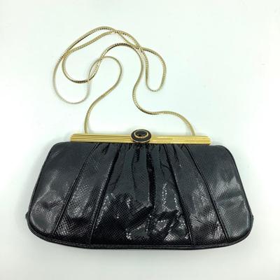 402 JUDITH LIEBER Small Black Snake Skin Leather Shoulder Bag