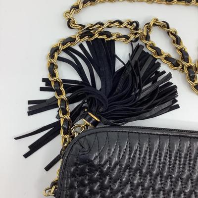 406 BALLY Black Leather Gold Metal Detail Shoulder Bag