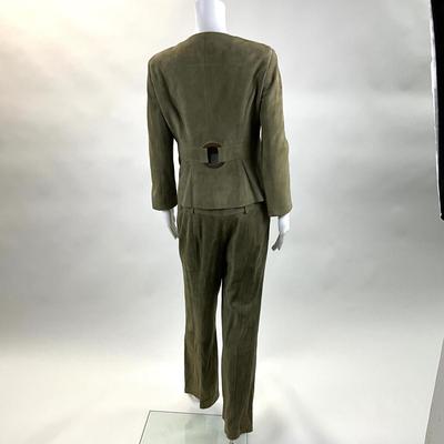 418 Vintage VALENTINO Olive Green Suede 2pc. Suit Size 12