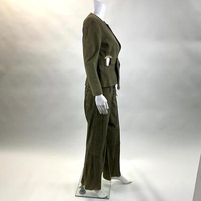 418 Vintage VALENTINO Olive Green Suede 2pc. Suit Size 12