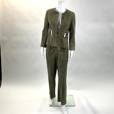 418 Vintage VALENTINO Olive Green Suede 2pc. Suit Size 12