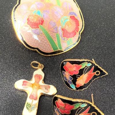 Cloisonne Pendant, Earring and Buckle Lot