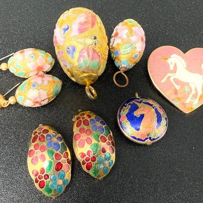 Cloisonne Pendant, Earring and Buckle Lot
