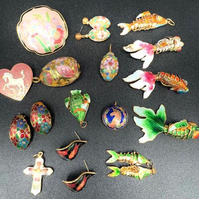 Cloisonne Pendant, Earring and Buckle Lot
